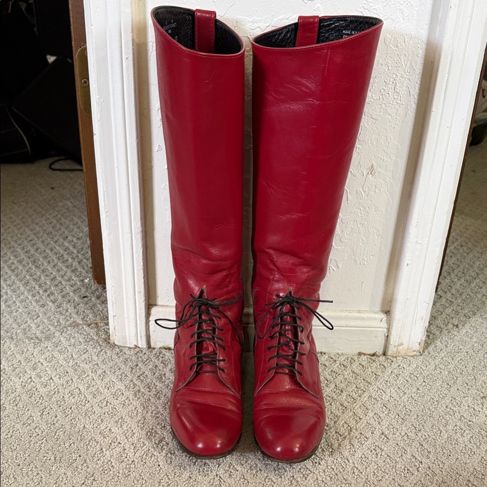 Justin Boots Red Lace-Up Leather Boots